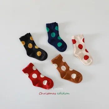 0-9Yrs Merginos Kalėdų kojinės Rudens, žiemos, derliaus spalvinga polka dot vaikai kulkšnies kojinės mergaitėms kojų šildytuvus kniekousen meisje