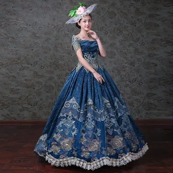 100%tikri vintage blue karališkosios siuvinėjimo viduramžių suknelė karalienė Renesanso kamuolys suknelė princesė Viktorijos cosplay