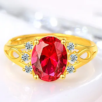 18k Gold Filled Raudona Austrijos Kristalų Ruby Brangakmenių, Deimantų Žiedai Moterims Fine Jewelry Vestuvių Juostas Piršto Aksesuarai Dovanos
