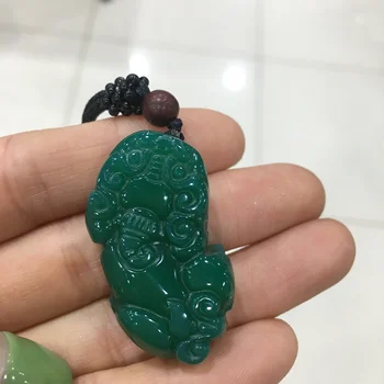 1pcs Puikus Mianmaro Green Jade Pi Xiu Pakabukas Amuletas Pasisekė Liūtas Stereoskopinis Kabo pakabukas