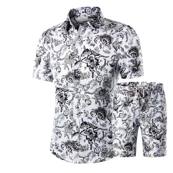 2 Vnt Rinkiniai Vasaros Mados Gėlių Spausdinti Marškinėliai Šortai Vyrams Kostiumu Atsitiktinis Paplūdimio Havajų Drabužių Vyras Vyras Tracksuit Hombre