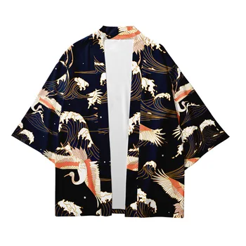 2021 karšto parduoti naują produktą mados cardigan 3d skaitmeninis spausdinimas raudona-vainikavo kranas suaugusiųjų tradicinio kimono 11