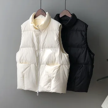 2021 Naujas vientisos Spalvos Moterų Žiemos Liemenė Viršutiniai drabužiai be Rankovių Žemyn gegužė. Apykaklės Kniedės Prarasti Vest Parkas