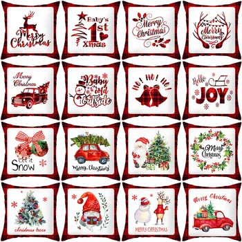 2021 Naujo Dizaino Kalėdų Raudonas Languotas Pagalvėlė Padengti Elnių Sunkvežimių Sniego Pagalvę Padengti Cojines Decorativos Para Sofa Namų Dekoro