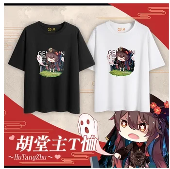 2021 Žaidimas Anime Genshin Poveikio Hu Tao Mados Apvalios Apykaklės Trumpas Rankovės marškinėliai Tee Atsitiktinis Vasaros Vyrai Moterys Prarasti Viršūnes Studentas