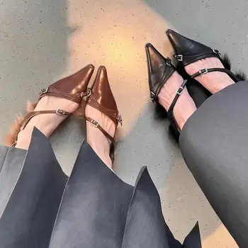 2022 m. rudens pradžioje, naujų point kojų tiesiai dirželis butas atgal dirželis vieną batų universalus asmenybės vilnos batai moterims muller batai