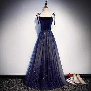 2022 Spagečiai Dirželiai Tamsiai Mėlynos Spalvos Tiulio Šviečia Vakaro Suknelės Sexy Linijos Šalis, Chalatai Maxi Elegantiškas Multi Moterims, Chalatai Vestidos