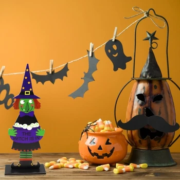 27RE Aukštos Skrybėlę Ragana Halloween Mediniai Darbalaukio Papuošalų Kūrybos Dekoro Namų Patalpų Festivalis Šalis Darbastalio Apdaila Meno Punktas