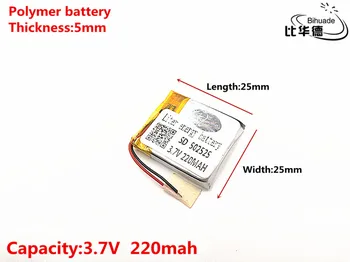 3.7 V 220mAH 502525 Polimeras ličio jonų / Li-ion daugkartinio Įkrovimo baterija DVR,GPS,mp3,mp4