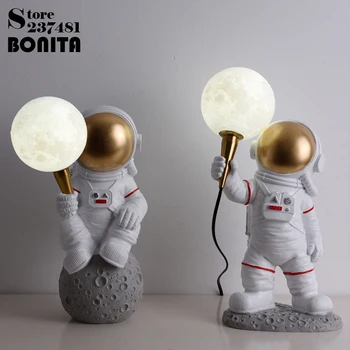 3D Astronautų Mėnulio stalinės lempos, miegamojo astronautas mėnulyje tyrinėti stalo lempos gimtadienio/Kalėdų dovana, Apdailos, Lempos