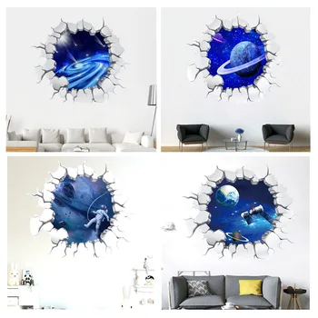 3D efektas Sapnų siena lipdukas vienas gabalas dekoro erdvė, galaxy astronautas vaiko kambarys PVC lubų apdailai decal sienų lipdukai