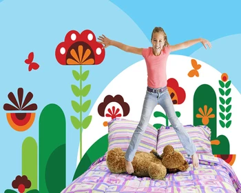 3D gėlių tapetai,Mielas Gėlių ir drugelių,vaikų piešiniai už gyvenamasis kambarys, vaikų kambarys, sofa-fono sienos vandeniui