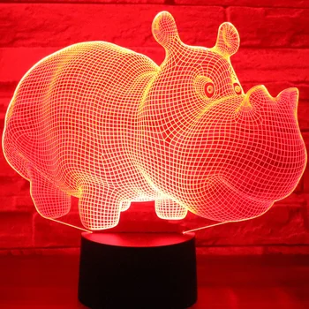 3D LED Naktinis Apšvietimas Raganosio Hippo su 7 Spalvų Šviesos Namų Puošybai Lempos Nuostabi Vizualizacijos Optinė Iliuzija Nuostabus