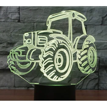 3D LED Naktinis Apšvietimas Traktoriaus Automobilio su 7 Spalvų Šviesos Namų Puošybai Lempos Nuostabi Vizualizacijos Optinė Iliuzija Nuostabus