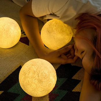 3D Lempa, Spalva-keičiasi Mėnulio Lempos Naktį Šviesos Miegamojo Lempa Palieskite Jutiklio Pasakų Žibintai Ramadanas Apdaila Namo Vaikų žibintai