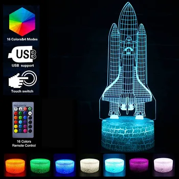 3D Raketų Plokštumos Serija Naktį Šviesos USB LED Stalo Lempa 16 Spalvų Romote Kontrolės Namų Dekoro Vaikams, Vaikams, Žaislai, Kalėdų Dovanos