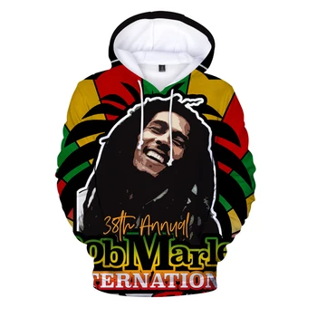 3D spausdinimo Bob Marley Vyrų Hoodie Rudens Žiemos Priežastinis Palaidinės Moterims, Kietas Hip Pop Streetwear Reperis Bob Marley Bliuzoną su Gobtuvu