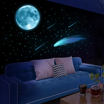 3D Šviesos Mėnulis Sienų Lipdukai Meteoras Pvc Berniukas Mergaitė Vaikams, Kūdikių Miegamasis Childern Kambario Dekoro Estetinės Švyti Tamsoje Tapetai