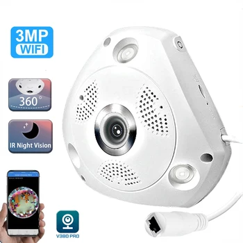 3MP Fisheye Kamera, Wi-fi IP Kamera 360° (VR) Panorama Belaidžio Namų Saugumo stebėjimo kamerų Vaizdo Stebėjimo Kamera Kūdikio stebėjimo