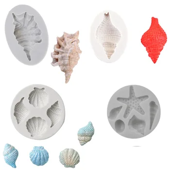 4Pcs Nustatyti Jūros Tema Minkštas Silikoninis Pelėsių Seashell Undinėlės Uodega jūros Dumblių ir Koralų Seahorse Jūros Vėžlys 