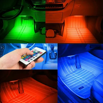 4x 9 LED RGB Automobilio Salono Šviesos Juostos 5050 SMD Atmosferą Pagal Brūkšnys Akcentas Šviesos Nešiojami Apšvietimo Apdaila, Automobilių Led Šviesos