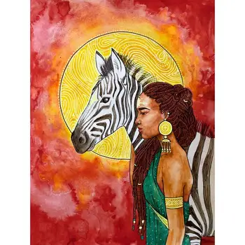 5D Diamond Tapybos Saulėlydžio Zebra Afrikos Moteris Visiškai Gręžimo Numerį ir Rinkiniai, 