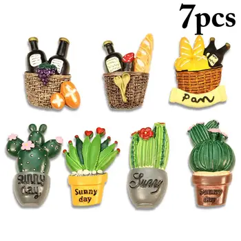 7Pcs Mielas Dervos Amatų Modeliavimas Kaktusas Sultingi Augalų, Duona, Šaldytuvas Magnetas Puodą Kultūros Namų dekoro Dovana, Namų Puošybai