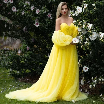 A-Line Off Peties Geltona Prom Dresses 2021 Moterų Vakarėlis Ilgai Vestidos De Gala Vakarinę Suknelę Chalatas De Soiree
