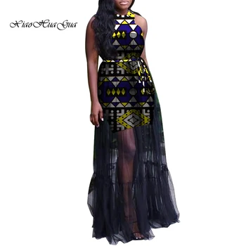 Afrikos Suknelės Moterims heidi bazin Riche Spausdinti Vaškas Gazas Maxi Suknelė Berankovė Suknelė Šalies Moterų Afrikos Drabužiai Plius Dydis WY9504
