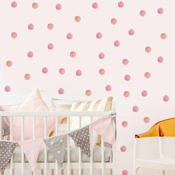 Akvarelė Pink Polka Dots Sienų Lipduko Vaikų, Kūdikių, Mergaičių Kambario, Vaikų Darželio Sienos Meno Lipdukai, Vinilo Freskos Vaikams Miegamasis Namų Dekoro