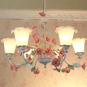 Amerikos sodo kraštovaizdžio stiliaus kambarį korėjos geležies rožinės spalvos keramikos rose flower pendant light 110-240V