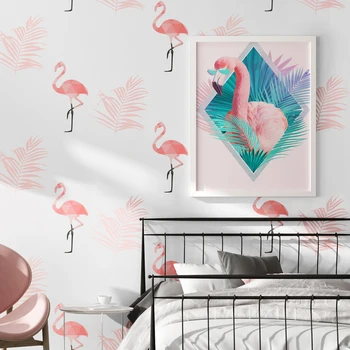 Animacinių filmų Flamingo, Vaikų Kambarys Pink Tapetai Šiaurės Ins Apdailos Merginos Vestuvių Miegamasis Dekoro 3d Freskos Popieriaus Tapetai Roll QZ171