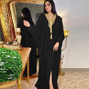 Arabų Dubajus turkijos Šikšnosparnių Rankovėmis Chalatas Ilgas Cardigan Abaja Suknelė Musulmonų moteriški Drabužiai