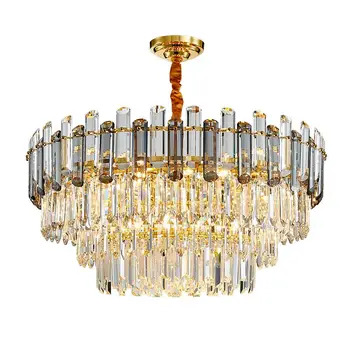 Aukso šiuolaikinės liustra apšvietimo kambarį prabangus turas kristalų lempos, namų puošybai grandinės E14 led cristal šviesos armatūra