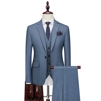 Aukštos kokybės plius dydis S-6XL (kostiumas + liemenė + kelnės) Britų stiliaus atsitiktinis vestuvių suknelė darbas verslo, vyriški trijų dalių kostiumą