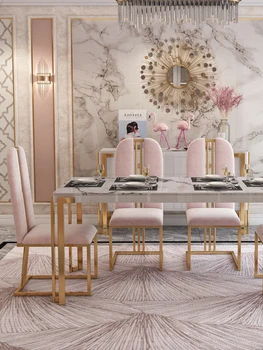 Aukštos kokybės valgomasis stalas ir kėdės nustatyti šviesos prabanga postmodernaus marmuro stalas modelis hotel restaurant valgomasis