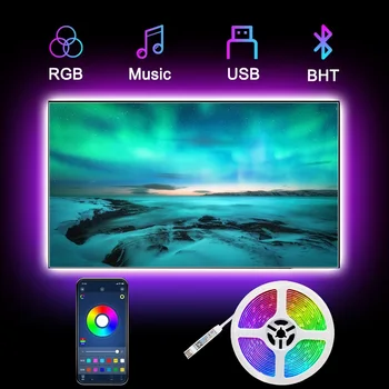 Bluetooth LED Šviesos Juostelės Kambario Dekoro Neoninis Apšvietimas RGB 5050 Lempa Baras, TV Backlight, USB Šviesos Ruože 5V Kambarį Žibintai ir Dekoro LED