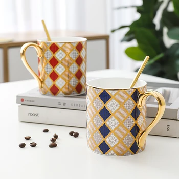 Caneca com colher nórdica, caneca criativa de cerâmica personalizada par de copos de café caixa de presente