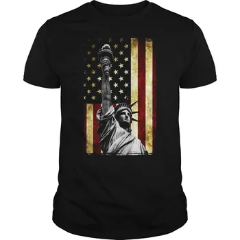 Cool Dizaino Amerikos Vėliavą ir Laisvės Statula Vyrai T-Shirt. Vasaros Medvilnės trumpomis Rankovėmis O-Kaklo Unisex Marškinėliai Naujas S-3XL