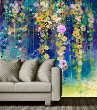 Custom derliaus gėlių ekrano užsklanda,Abstraktus gėlių meno akvarelė tapetai papel de parede,svetainė, TV sofa-lova, miegamojo sienos freskos