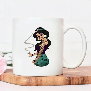 Custom Kaukolė Princesė Spausdinti Šiaurės Kavos Puodeliai Vandens Moterų Taurės Unikalaus Dizaino Spalvos Keramikos Aukšta Pardavimo Keramikos Puodelis