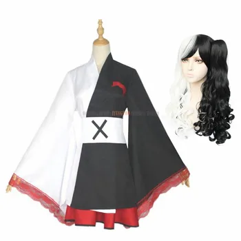 Danganronpa Monokuma Dangan Ronpa Kimono Pinafores Suknelės Moterims, Anime Cosplay Kostiumai, Perukas