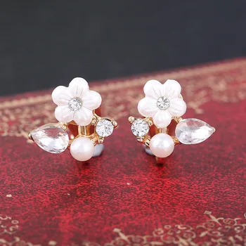 dirbtinė shell gėlių imituojamas pearl klipą auskarai be pradurtas ausis įrašą boucle d ' oreille