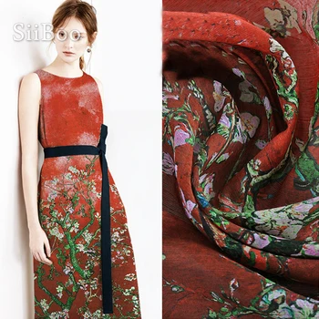 Dizaineris raudonos spalvos su gėlių padėties nustatymo spausdinti lino šilko audinio suknelė, natūralaus šilko tissu stoffen tecidos siuvimo kaip 14mm SP4785