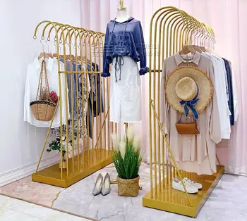 Drabužių display rack ant grindų statomi aukso paprasta high-end derinys pakaba moterų drabužių parduotuvė modelis rekvizitai Nakajima lentynos