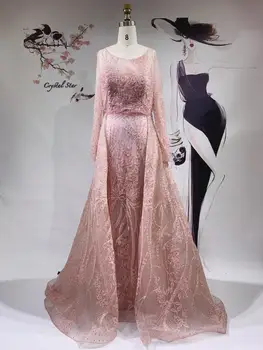 Dubajaus Musulmonų Rožinė Ilga Undinė Su Traukiniu Prabangių Vakarinių Suknelių Elegantiškas Kristalų Vakare Chalatai Moterims Šalis Oficialų Suknelė