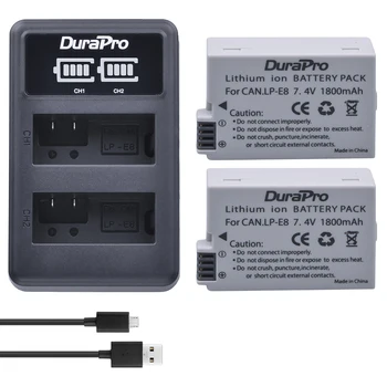 Durapro 2vnt Akumuliatorius Skirtas Canon LP-E8 LP E8 LPE8 Li-ion Baterijos + LED Dual USB Kroviklis Skirtas Canon EOS 550D 600D 650D 700D Fotoaparatas