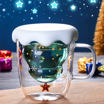 Dvigubo sluoksnio Stabdžių Nusiplikymas Stiklo Kalėdų Eglutė Žvaigždėtas Dangus Kavos Puodelis Šilumos Izoliacija Pusryčiai Pieno Taurės Vaikų LovelyGift