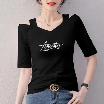 Elastinga lotynų Šokių Bazės Marškinėliai Mados Pavasario Suaugusių Moterų Modalinis Vidurio-rankovės Off-the-Pečių V-kaklo Prarasti korėjos Black T-shirt