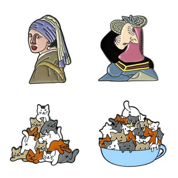 Emalio Tapybos Atvartas Smeigtukai Anime Emblemos animacinių filmų Katės Sages Moterims Gotikos Mini Dekoratyviniai Smeigtukai Emblemos Sagės Dėl kuprinė